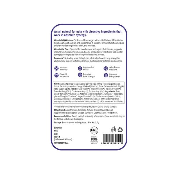 Wellbeing Nutrition Marvel Black Panther Melts Kids Advanced Immunity with Clinically Proven Vitamin C Zinc and D3 - 30 Strips - Multi-Vitamins