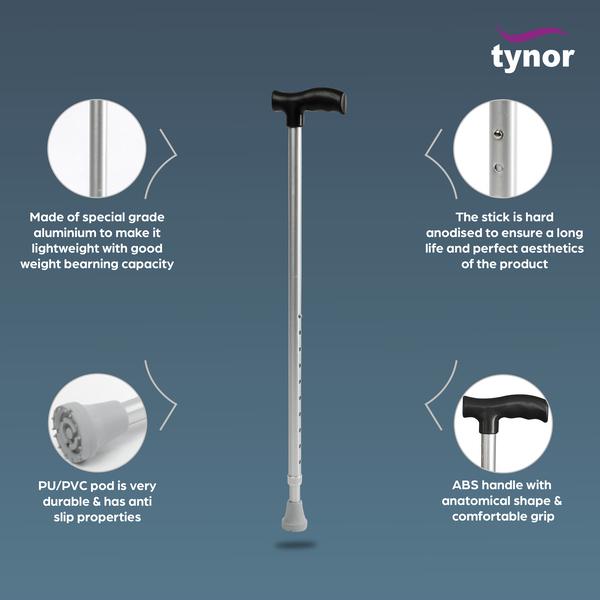 Tynor Walking Stick L Type Universal L08 Black 1's - Wheelchairs & Walking Sticks