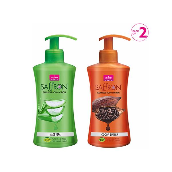 Netmeds | Vi-John Women Saffron Body Lotion - Aloevera 250 ml + Saffron Body Lotion - Cocoa Butter 250 ml