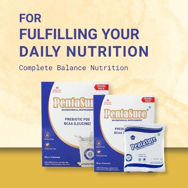 PentaSure Nutritional Supplement Powder - Vanilla Flavour (Travel Pack Sachet of 3 x 50 gm) - Daily Health Drinks