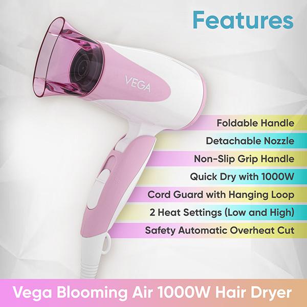 Vega Blooming Air 1000W Compact and Foldable Hair Dryer (VHDH-05) Color 1's - Hair Dryers