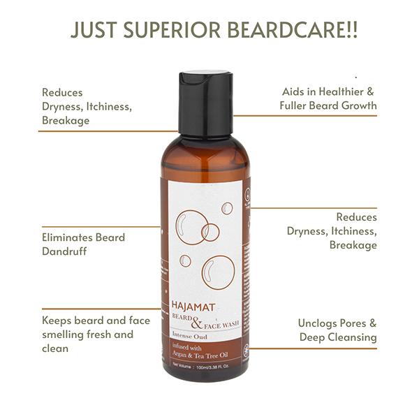 Hajamat Beard & Face Wash With Argan & Tea Tree, Intense Oud Fragrance 100 ml - Beard Wash