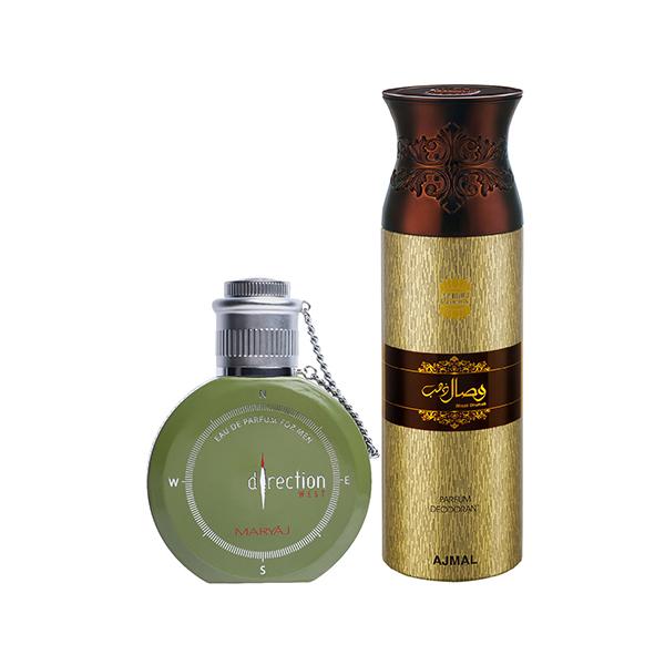Maryaj Direction West EDP Green Spicy Perfume And Ajmal Wisal Dhahab Deodorant Fruity Floral Fragrance 300 ml - Men Perfumes (Edt/Edp)