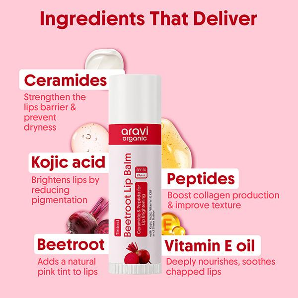 Aravi Organic Lip Glowy Balm with SPF 50 PA Plus Kojic Acid and Ceramide for Lip Brightening  5 gm - Lip Balms
