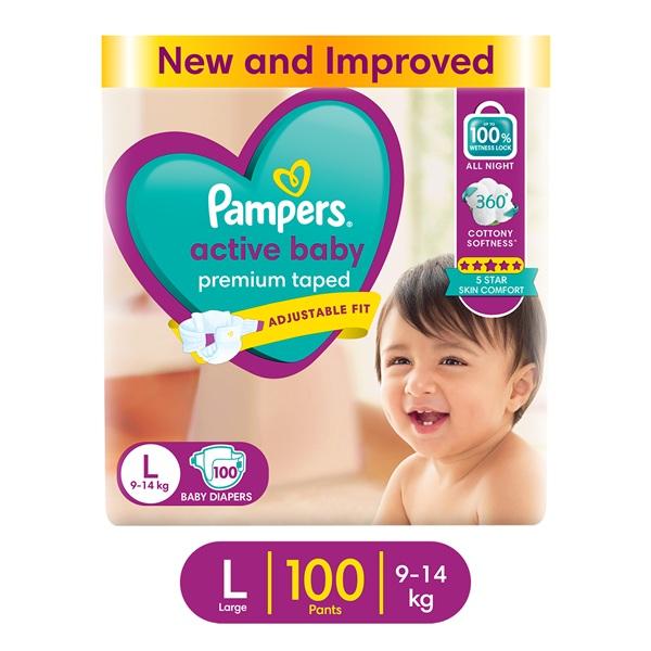 Netmeds | Pampers Active Baby Premium Taped Diaper Pants (L) 100's