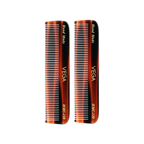 Vega Handcrafted Pocket Hair Comb For Men & Women, Detangling, Daily Grooming, Set Of 2 (Vc2Hmc-120)