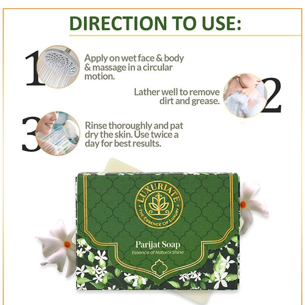 Luxuriate Parijat Essence Of Natural Shine Soap Bar for Men and Women 125 gm - Soaps