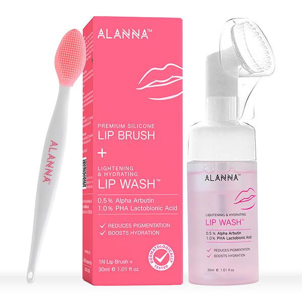 Netmeds | ALANNA Lightening and Hydrating Lip Wash and Lip Brush for Women 30 ml