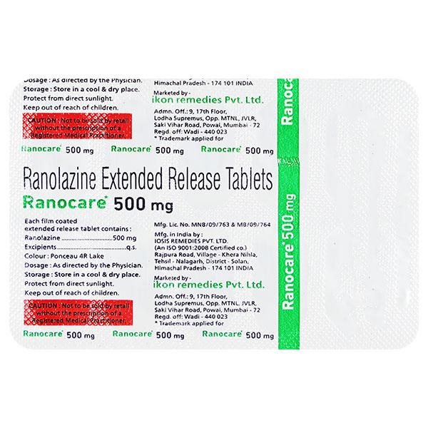 RANOCARE 500 Tablet 10's - Angina