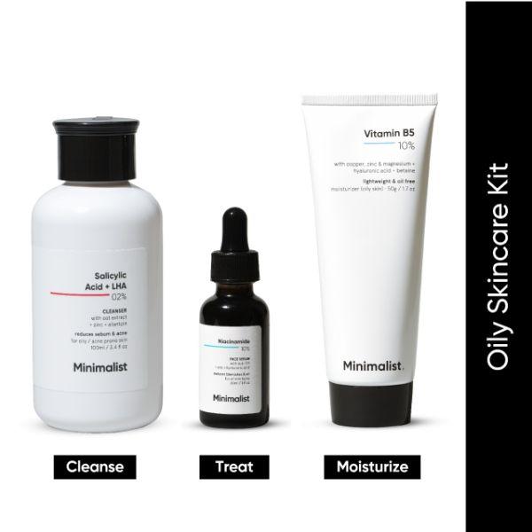 Minimalist Oily Skincare Kit with Salicylic + LHA 02% Cleanser, Niacinamide 10% Serum and Vitamin B5 10% moisturizer 180 gm - Toners