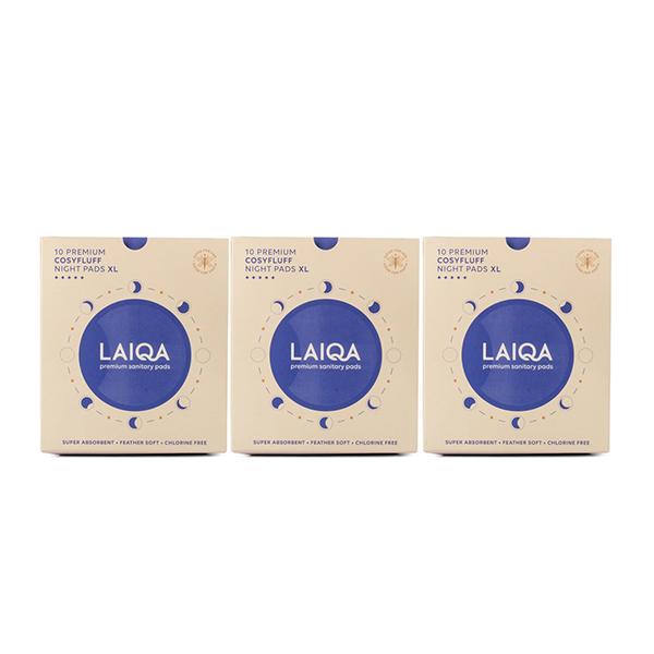 LAIQA Premium Cosyfluff Night Pads XL (Pack of 3 X 10)