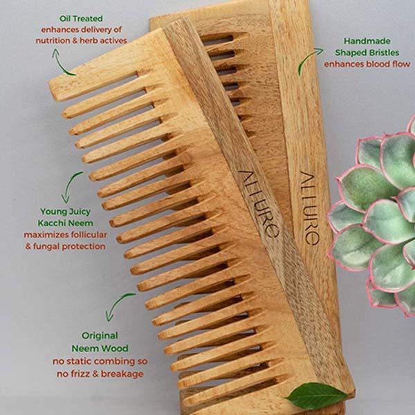 Allure Wooden Neem Comb (CS-01) 2's - Hair Combs
