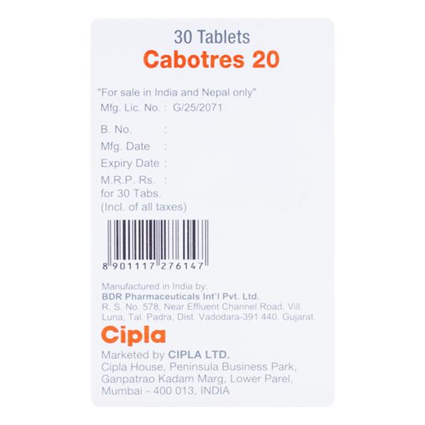 CABOTRES 20 Tablet 30's - Cancer Oncology-Cyt
