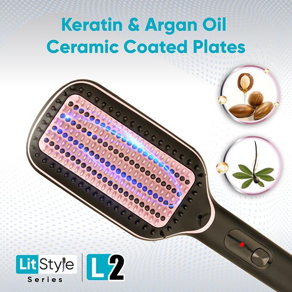 Vega Litstyle L2 Straightener Brush for Women with Smart Memory Function, Quick Heat-Up (VHSB-07) 513 gm - Straighteners