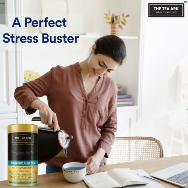 The Tea Ark Organic Blue Tea - Spearmint 50 gm (Tin) - Herbal/Green Teas