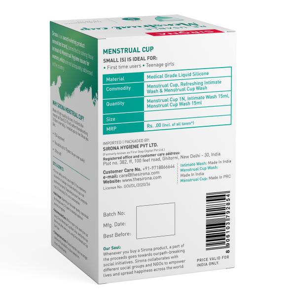 Sirona Reusable Menstrual Cup - Small with (Intimate Wash 15 ml + Menstrual Cup Wash 15 ml) - Menstrual Cups