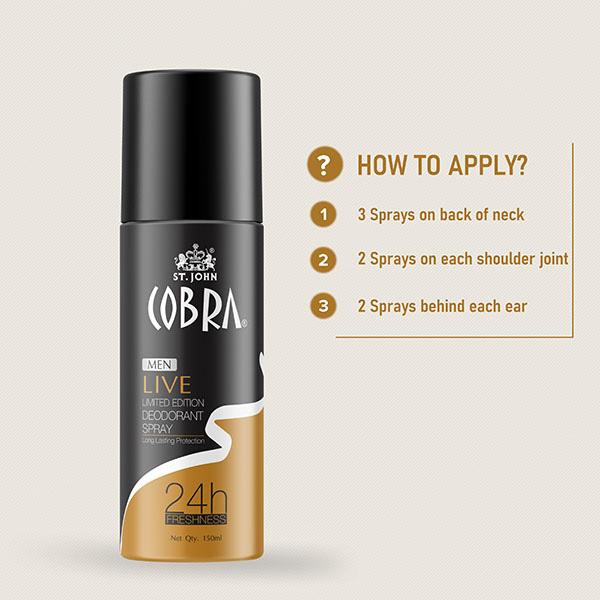 St. John Cobra Live Limited Edition Deodorant Spray 150 ml + Cool Limited Edition Deodorant Spray 150 ml + Sports Limited Edition Deodorant Spray 150 ml + Cobra Envy Deodorant Spray 150 ml - Men Deodorants/Roll-Ons