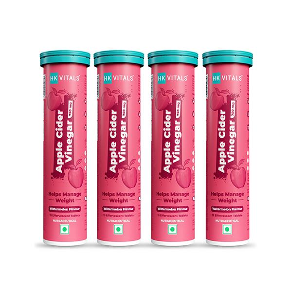 HK Vitals Apple Cider Vinegar 750mg, for Weight Management and Gut Health, Supports Digestion, No Added Sugar, Watermelon Flavour, 15 Effervescent Tablets 4's