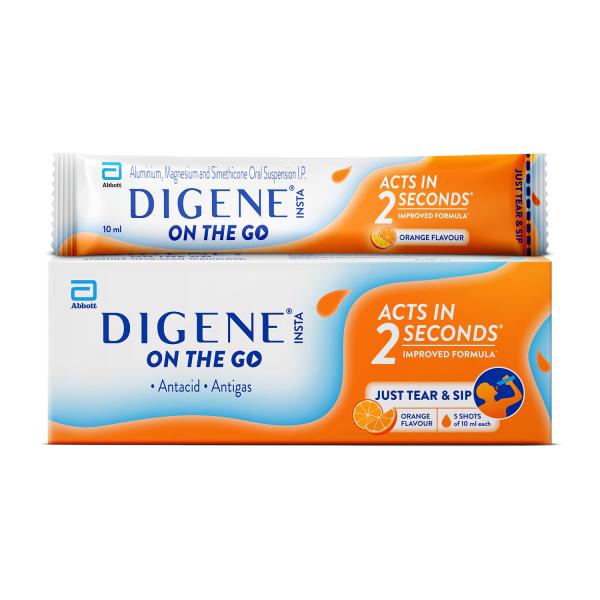 Netmeds | Digene Insta On The Go Liquid - Orange Flavour (Pack of 5 x 10ml) 1 s