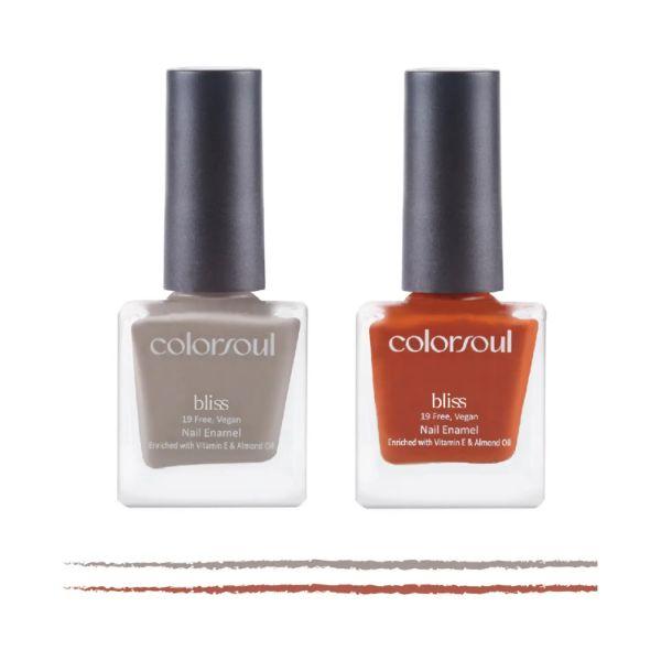 Colorsoul Bliss Vegan Nail Enamel, Summer Trail, Rusty Orange, B11, B16 (Pack of 2 x 8 ml) 1's - Nail Polish
