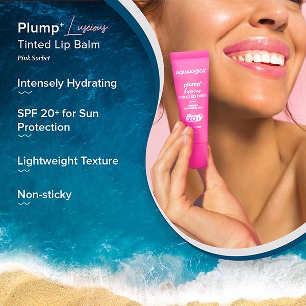 Aqualogica Pink Sorbet Plump + Luscious Tinted Lip Balm With Berries And Hyaluronic Acid 10 gm - Lip Balms