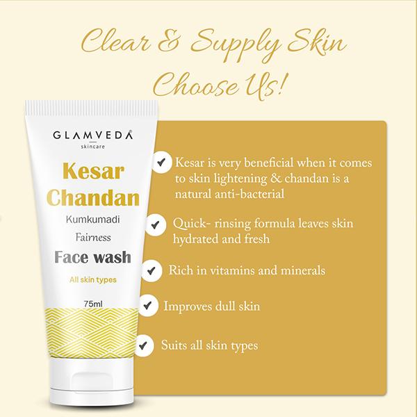 Glamveda Kesar Chandan Kumkumadi Skin Brightening Face Wash 75 ml - Face Wash & Cleansers