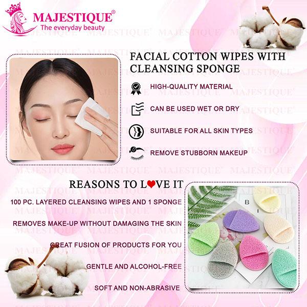 Majestique 100Pcs Cotton Face Pads with Reusable Sponge for Daily Makeup Removal - 101Pcs/Multicolor 1's - Facial Wipes & Tissues