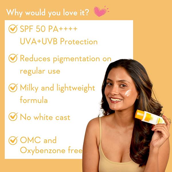 Wishcare Vitamin C Pure Glow Face Sunscreen SPF 50 PA++++ Broad Spectum Ultra Light and No White Cast 50 gm - Face Sunscreen