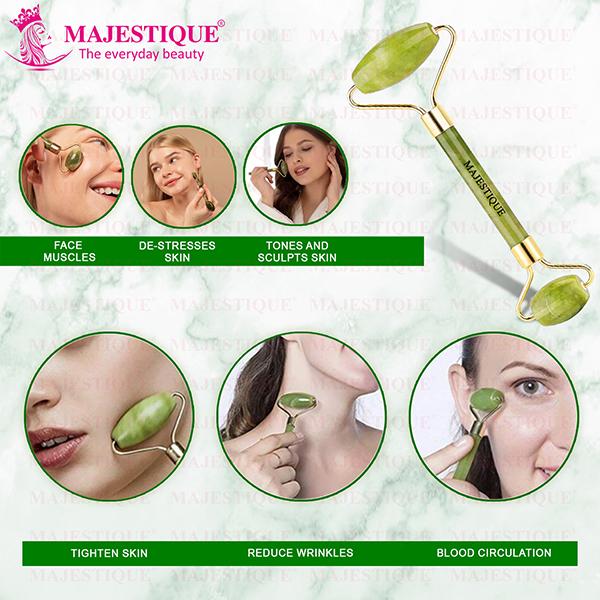 Majestique Jade Face Roller and Massager Gua Sha Set Facial Skin Roller Massager Tool 1's - Massagers