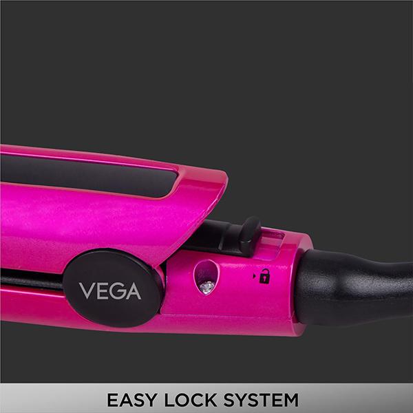 Vega Trendy Hair Straightener With Ceramic Coated Floating Plates (VHSH-16) Pink 1's - Straighteners