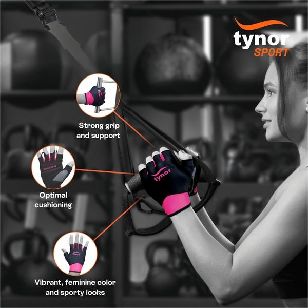 Tynor Sport Grip Women's Gym Gloves - Black & Pink (M) 1's - Gym Accessories