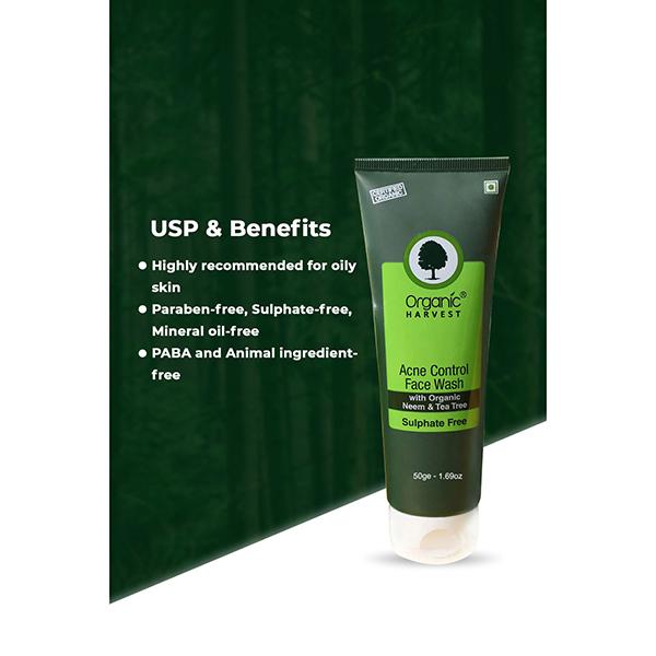 Organic Harvest Acne Control Face Wash - Organic Neem & Tea Tree 50 gm - Face Wash & Cleansers