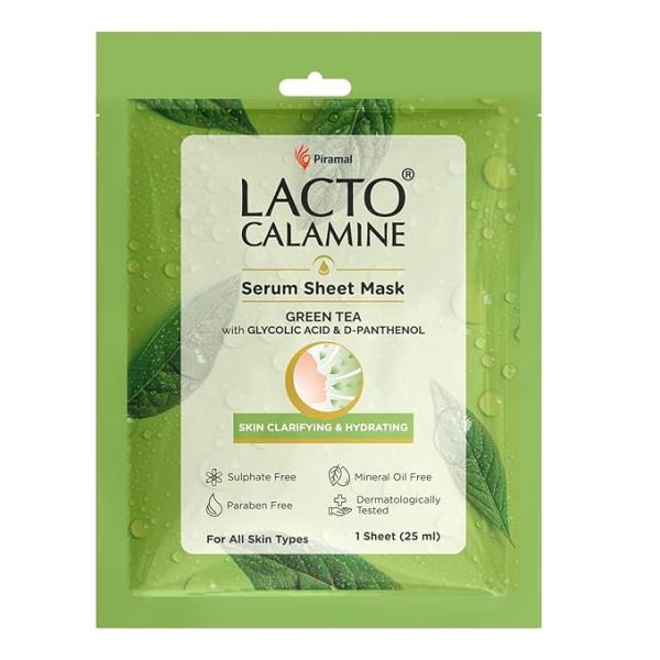 Netmeds | Lacto Calamine Green Tea Face Sheet Mask Instant Hydration Glycolic Acid and D-Panthenol 25 ml