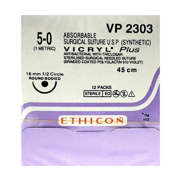Johnson & Johnson Ethicon Vicryl Plus Absorbable Surgical Suture (5-0) (45 cm) (VP2303) 1's - Sutures