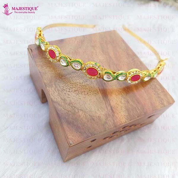 Majestique Kundan Gold Plated Hair Bands Fancy Party Wedding Headband For Women, Girls 1's - Hair Clips/Bands
