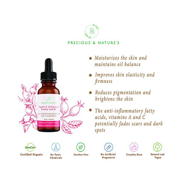 Precious & Nature'S Certified Organic and Cold-Pressed Rosehip Oil Anti-Ageing and Brightening 15 ml - Face Oils