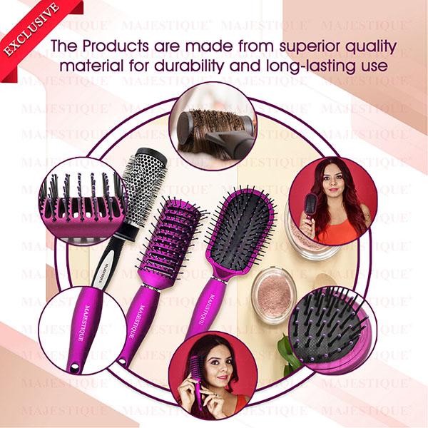 Majestique Detangling, Vent and Blow Dry Brushes, Soft Nylon Bristles -Multicolor 3's - Hair Brushes