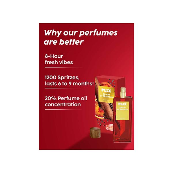 PLIX Spices Di Morocco Perfume for Everyday Use - Long Lasting & Premium Parfum, Fresh Fragrance, Grapefruit, Pepper & Cedar, Fruity & Woody Perfume for all Occasions 100 ml - Perfumes (Edt/Edp)