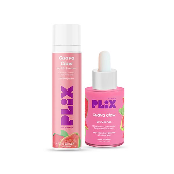 Netmeds | Plix The Plant Fix Spf 50 + Guavaglow Sunscreen- And 10% Vitamin Cguava Face Serum-20Ml Combo 50 gm