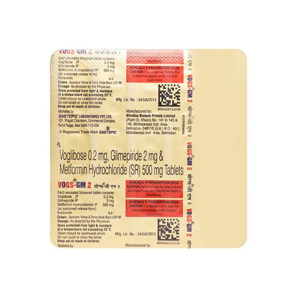 Vogs GM 2mg Tablet 15'S - Diabetes-Ant