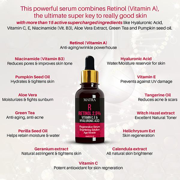 Matra Retinol 2.5%, Vitamin C, E & Hyaluronic Acid Serum 15 ml - Face Serum