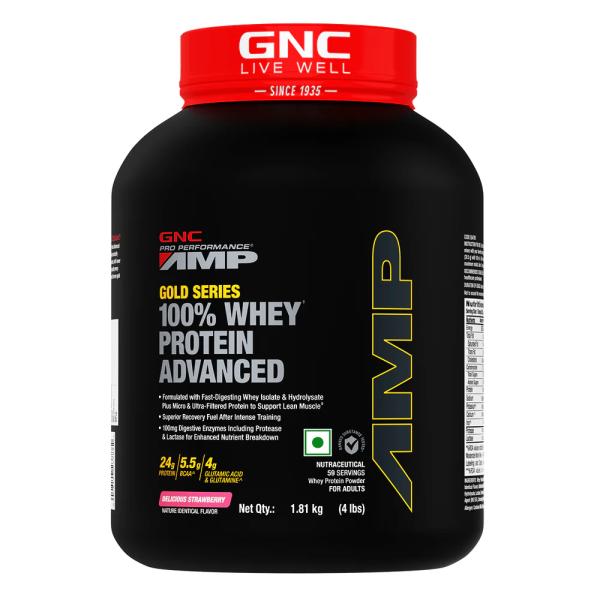 Netmeds | GNC AMP Gold Series 100% Whey Protein Advanced Powder - Delicious Strawberry 1.81 kg