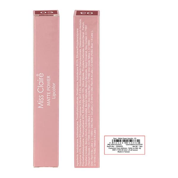 Miss Claire Matte Power Lipcolor - 3 3 Gm - Lipsticks