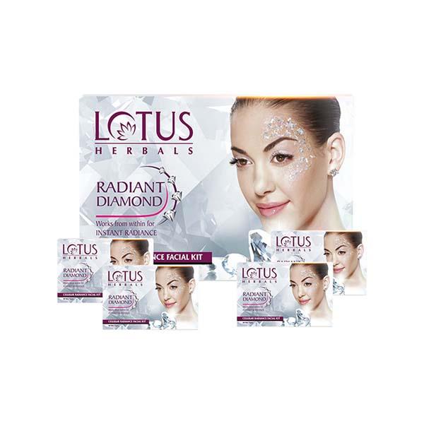 Netmeds | Lotus Herbals Radiant Diamond Cellular Radiance 4 Facial Kit 148 Gm