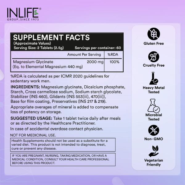 INLIFE Magnesium Glycinate Forte 2000 mg Tablet 120's - Calcium And Minerals