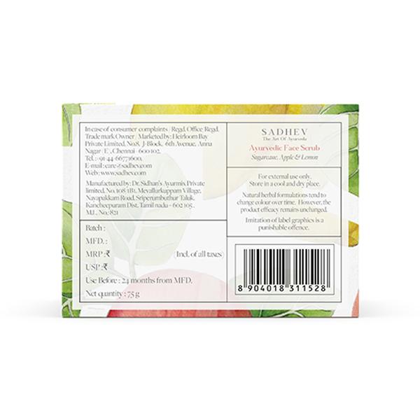 Sadhev Ayurvedic Face Scrub with Sugarcane, Apple, and Lemon 75 gm - Scrubs & Exfoliants