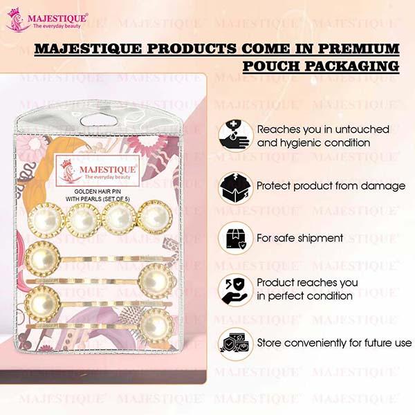 Majestique Stylish Pearl Golden Hair Pins, Metal Korean Fancy Accessories, Kids, Girls, Women 5's - Hair Clips/Bands