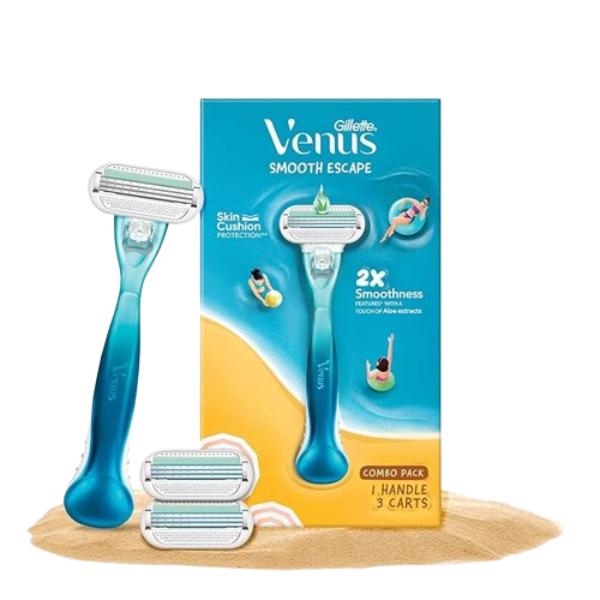 Netmeds | Gillette Venus Smooth Escape 2X Smoothness With A Touch OF Aloe Extracts Razor + 3 Cartridge (Combo Pack)