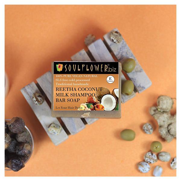 Soulflower Shampoo Bar Soap - Reetha & Coconut Milk 150 gm - Soaps