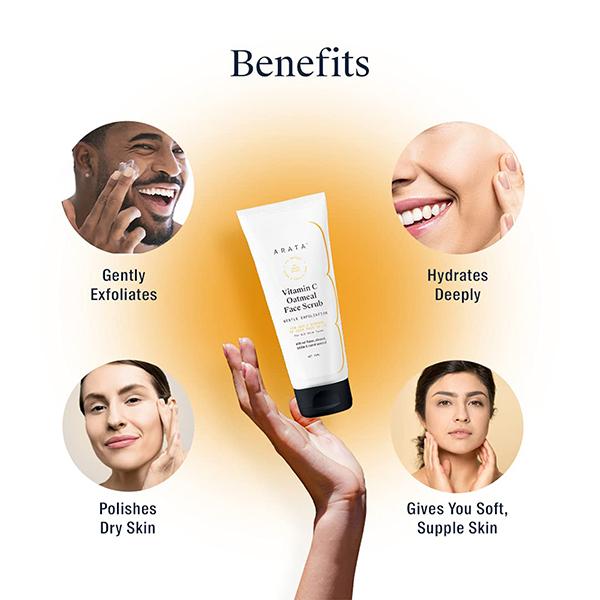 Arata Vitamin C Oatmeal Face Scrub With Jojoba, Almond & Carrot Seed Oil 75ml - Face Scrubs